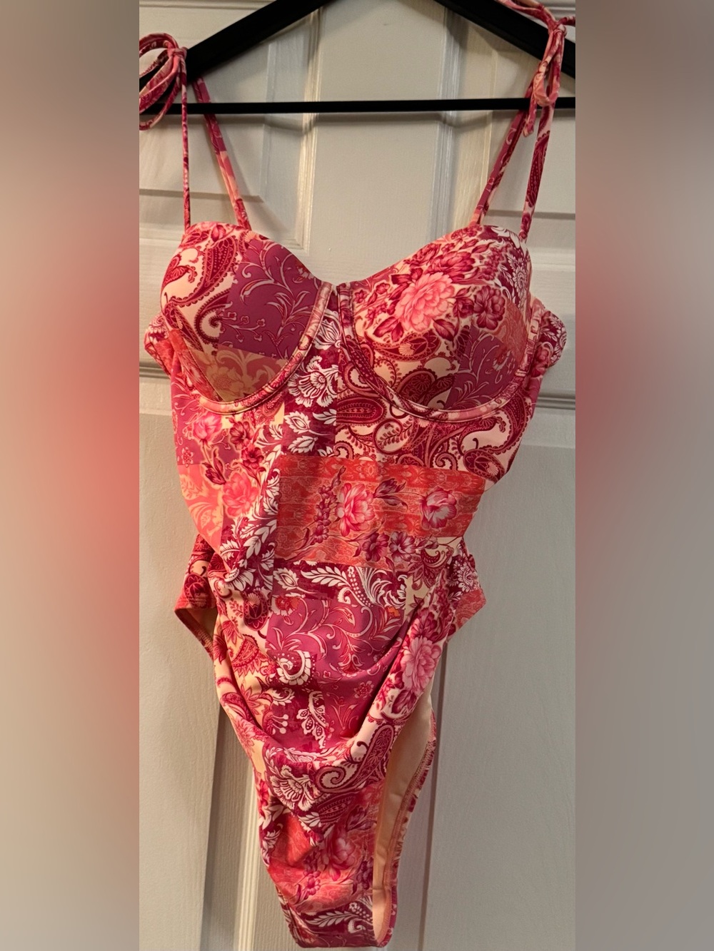Cupshe Kittenish Floral Pink Underwire One-Piece High Rise Swimsuit